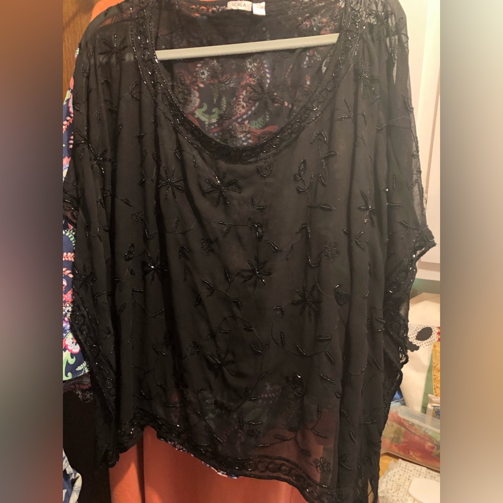 Scala Embroidered & Beaded Poncho - 644 $65 or $60 w/offer